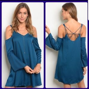 Lined Cold Shoulder Teal Dress NWT